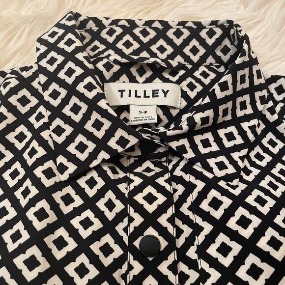 Tilley S Black Geometric Shirt Dress | Recycled Fabric, Stretch, Travel NWOT - Picture 3 of 8